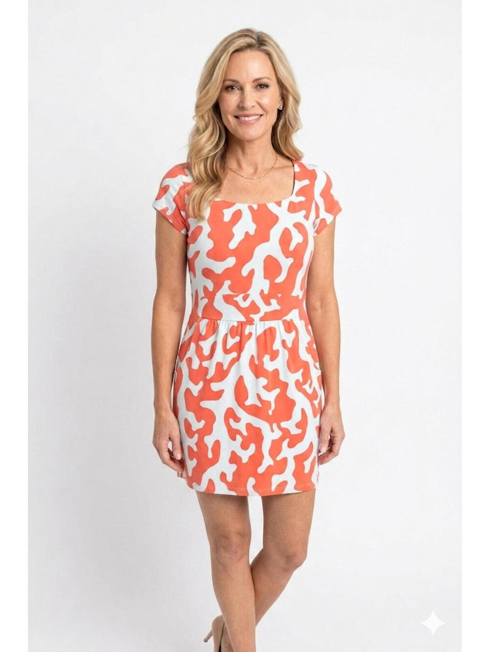 J. McLaughlin Women Catalina Pink Blue Sheath Dress SMALL Pockets Cap Sleeve